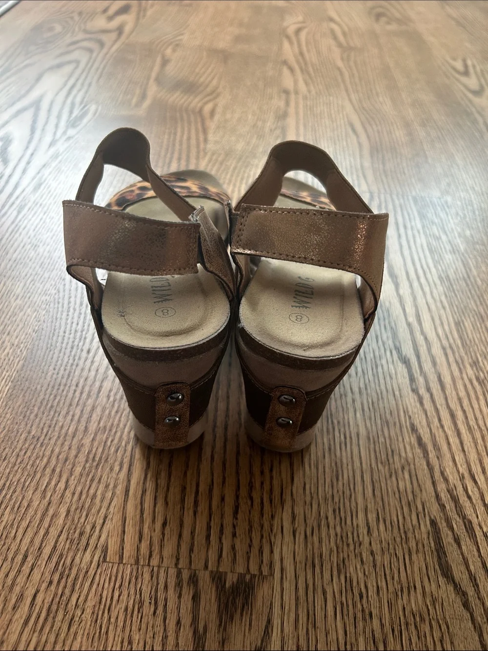 Wedge Sandals with Leopard Print Accent - Brown